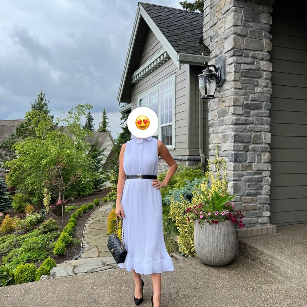 Tibi white silver dress.